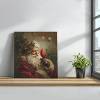 Vintage Christmas Oil Painting Canvas, Santa and Cardinal Square Canvas, Stretched Canvas Wall Art, Holiday Wall Decor, Christmas Lover Present