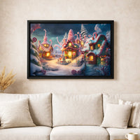 Gingerbread House Holiday Wall Art, Christmas Candy Village Canvas Print, Festive Winter Canvas Art, Adorable Christmas Home Decor Canvas