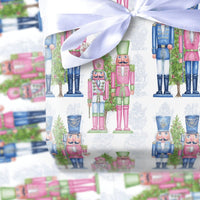 Watercolor Soldier Christmas Gift Wrap, Pink Nutcracker Wrapping Paper, Pastel Blue Holiday Wrapping Paper, Ballet Xmas Gift Wrapping Paper
