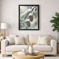 Winter Forest Watercolor Canvas, Snowy Pine Cones Canvas Print, Rustic Pine Cone Canvas Art, Christmas Pinecone Print, Holiday Home Decor