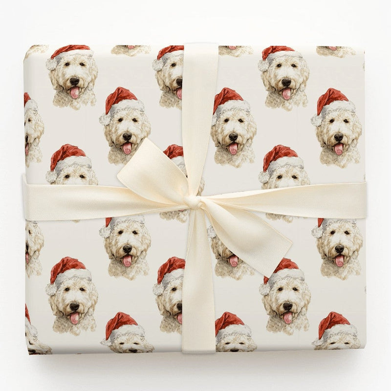 Christmas Dog Gift Wrap, Goldendoodle Santa Hat Wrapping Paper, Watercolor Puppy Wrapping Paper, Holiday Gift Wrap, Dog Lover Present Wrap