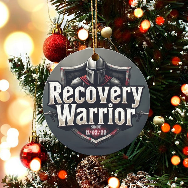 Sobriety Anniversary Ceramic Ornament, Recovery Warrior Christmas Ornament, Sober Milestone Keepsake Ornament, Clean and Sobe