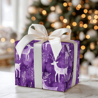 Watercolor Winter Forest Gift Wrap, Purple Reindeer Wrapping Paper, Snowy Deer Holiday Wrapping Paper, Woodland Christmas Gift Wrap Roll