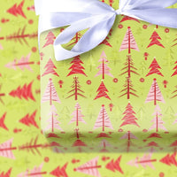 Lime Green Christmas Gift Wrap, Modern Pink Red Tree Wrapping Paper, Graphic Stylized Tree Wrapping Paper, Holiday Season Gift Wrap Roll