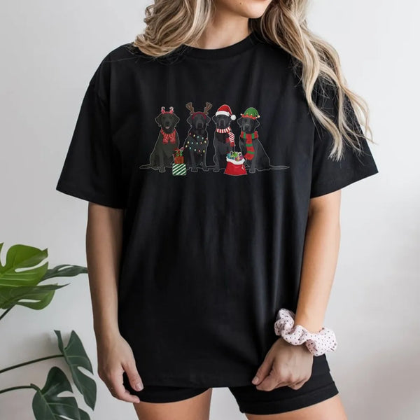 Festive Labrador Retriever Holiday Graphic Tee, Christmas Black Lab T-Shirt, Adorable Dog Lover Christmas Shirt, Pet Owner Xm