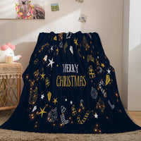 Starry Night Holiday Blanket, Merry Christmas Throw Blanket, Navy Blue Gold Ornament Fleece Blanket, Winter Seasonal Bedding, Xmas Present