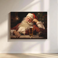 Humorous Holiday Wall Art Canvas, Sleeping Santa Claus Drinking Beer Canvas Print, Humorous Christmas Wall Decor, Holiday Present for Men