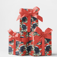 Santa Hat Dog Gift Wrap Roll, Black Russian Terrier Christmas Wrapping Paper, Holiday Puppy Present Paper, Dog Lover Xmas Wrapping Paper