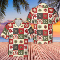 Festive Holiday Quilt Aloha Shirt, Christmas Snowflake Hawaiian Shirt, Winter Xmas Party Button Up, Tropical Christmas Shirt, Present for Men