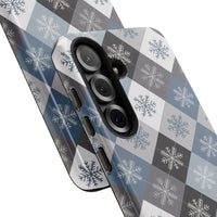 Winter Plaid Diamond Cover, Snowflake Argyle Phone Case for Samsung Galaxy, Comfy Holiday Shockproof Tough Case, Christmas Present