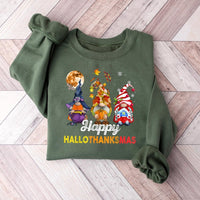 Halloween Thanksgiving Christmas Sweater, Hallothanksmas Gnome Sweatshirt, Adorable Trio Holiday Gnome Crewneck, Comfy Fall Winter Pullover