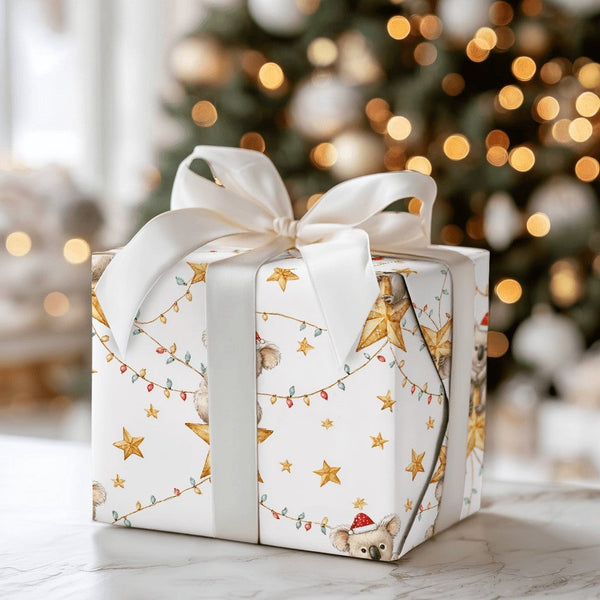 Watercolor Aussie Koala Gift Wrap, Christmas Koala Wrapping Paper, Santa Hat Animal Koala Wrapping Paper, Festive Holiday Gif