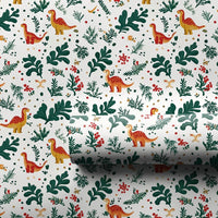 Festive Orange Dino Gift Wrap, Christmas Holly Dinosaur Wrapping Paper, Botanical Holiday Dinosaur Wrapping Paper, Adorable Kids Gift Wrap Roll