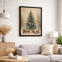 Children Snow Scene Canvas Print, Vintage Christmas Tree Canvas Wall Art, Retro Holiday Tree Canvas, Winter Wall Decor, Christmas Home Present