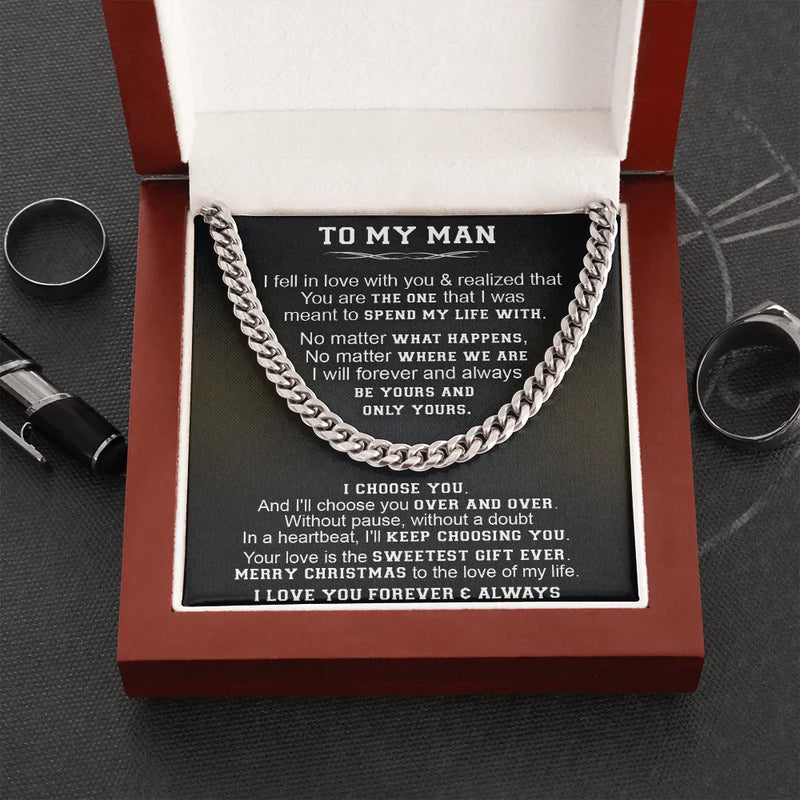 Stainless Steel Mens Chain Necklace, To My Man Cuban Link Chain Necklace, Romantic Cuban Chain Jewelry, Christmas Present for Husband Boyfriend