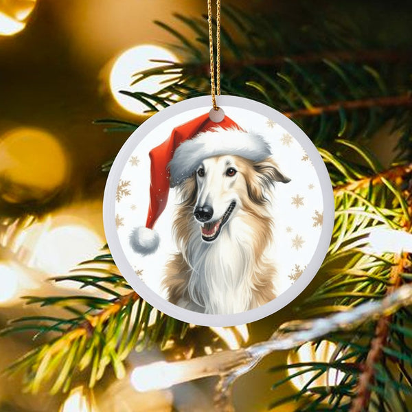 Santa Hat Borzoi Holiday Ornament, Borzoi Dog Christmas Ornament, Adorable Long Dog Tree Ornament, Winter Pet Keepsake, Dog L