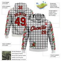 3D Floral Plaid Sweatshirt, Custom Christmas Hoodie, Personalized Name and Number Pullover Hoodie, Holiday Sports Fan Hoodie Sweatshirt