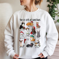 Humorous Holiday Cat Lover Sweatshirt, 12 Cats of Christmas Sweatshirt, Festive Kitten Xmas Crewneck, Adorable Pet Graphic Sweatshirt, Cat Mom Present
