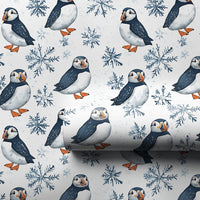 Winter Snowflake Gift Wrap, Puffin Bird Wrapping Paper, Adorable Arctic Animal Wrapping Paper, Christmas Holiday Gift Wrap Roll, Birthday Paper