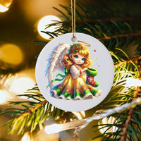 Christmas Angel Ornament, Adorable Cherub with Stocking Ornament, Ceramic Cherub Holiday Ornament, Angel Tree Keepsake, Holiday Decor Present