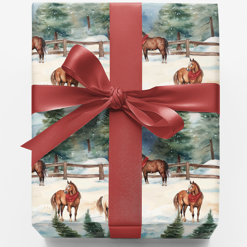 Winter Equestrian Gift Wrap, American Quarter Horse Wrapping Paper, Snowy Horse Holiday Paper Roll, Quarter Horse Christmas Wrapping Paper