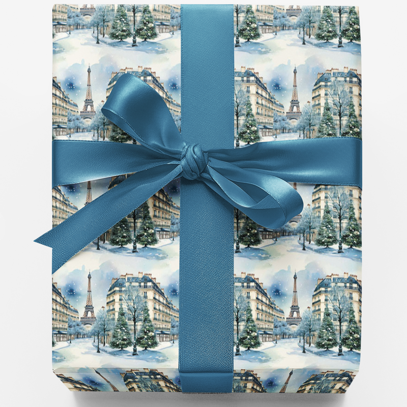 Winter City of Lights Gift Wrap, Paris Eiffel Tower Christmas Wrapping Paper, Romantic French Holiday Present Paper, Travel Lover Gift Wrap