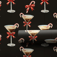 Candy Cane Cocktail Gift Wrap, Espresso Martini Christmas Wrapping Paper, Black Holiday Cocktail Wrapping Paper, Festive Party Gift Wrap
