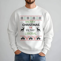 Humorous Ugly Holiday Sweater, Merry Christmas Ya Filthy Liberal Sweatshirt, Political Humor Crewneck, Christmas Party Pullover Present for Voter