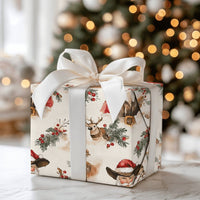 Rustic Reindeer Holiday Gift Wrap, Western Cowboy Santa Wrapping Paper, Country Christmas Wrapping Paper, Pine Holly Berry Xmas Gift Wrap