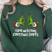 Humorous Matching Holiday Crewneck, Green Monster Hands Heart Christmas Sweatshirt, Adorable Xmas Pullover, Couples Christmas Sweatshirt Present