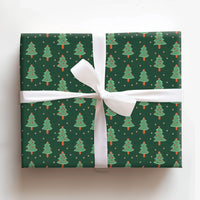 Pine Tree and Stars Gift Wrap, Dark Green Christmas Tree Wrapping Paper, Festive Holiday Wrapping Paper, Adorable Seasonal Xmas Gift Wrap Roll