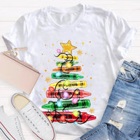 Colorful Holiday Crayon T-Shirt, Christmas Crayon Tree Shirt, Adorable Festive Tree Tee, Art Teacher Xmas Graphic Tee, Holiday Season Apparel