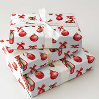 Christmas Nutcracker Gift Wrap, Ballet Pointe Shoes Wrapping Paper, Red Ribbon Holiday Wrapping Paper, Ballerina Dancer Gift Wrap Roll