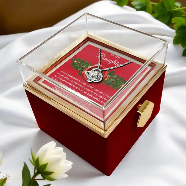 Rotating Rose Box Love Knot Pendant, To My Daughter Love Knot Necklace, Daughter Keepsake Necklace, Christmas Present Love Kn