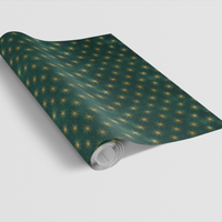 Elegant Green and Gold Star Pattern Gift Wrap, Christmas Wrapping Paper, Luxury Holiday Present Paper Roll, Winter Xmas Present Supplies