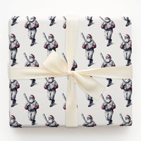 Vintage Sports Gift Wrap, Baseball Santa Christmas Wrapping Paper, Baseball Batter Holiday Wrapping Paper, Classic Present Gift Wrap