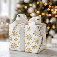 Winter Holiday Gift Wrap, Gold Snowflake Wrapping Paper, Christmas Wrapping Paper Roll, Shimmering Gold Gift Wrap, Festive Holiday Packaging
