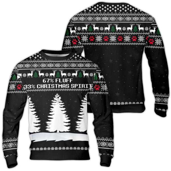 Reindeer Paw Holiday Sweatshirt, 67% Fluff 33% Christmas Spirit Ugly Sweater, Humorous Pet Lover Xmas Crewneck, Adorable Dog 
