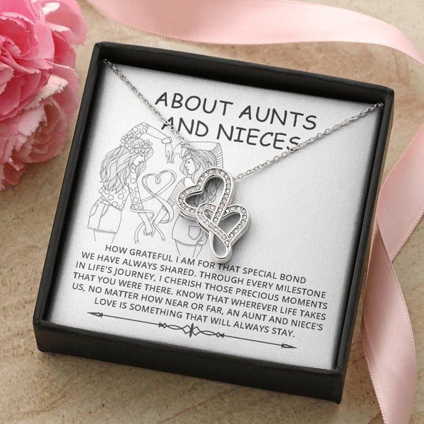 Interlocking Heart Pendant, Aunt and Niece Double Heart Necklace, Sparkly Crystal Heart Necklace, Christmas Birthday Present 