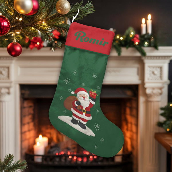 Custom Beach Holiday Stocking, Personalized Surfing Santa Christmas Stocking, Tropical Santa Christmas Stocking, Family Mante