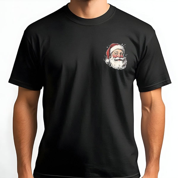 Minimalist Santa Graphic Tee, Santa Claus Pocket Shirt, Festive Christmas T-Shirt, Holiday Season Pocket Shirt, Adorable Xmas