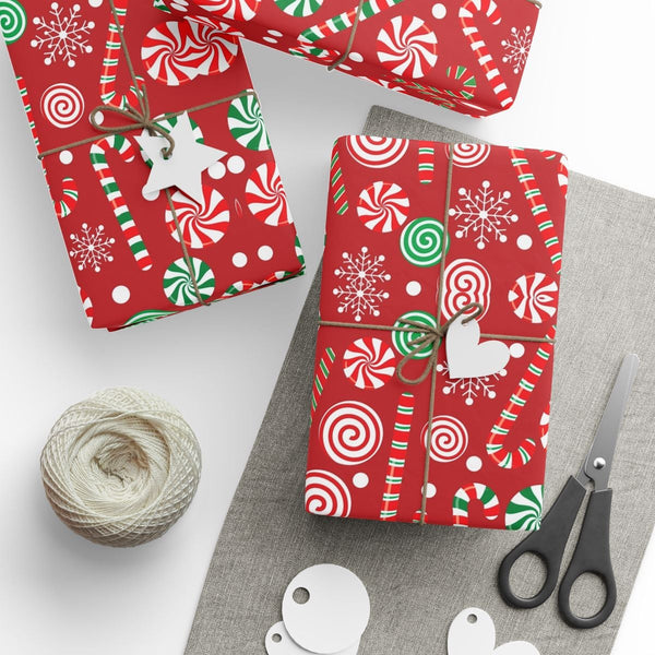 Christmas Candy Cane Gift Wrap, Candy Cane Snowflake Wrapping Paper, Winter Snowflake Wrapping Paper, Holiday Present Wrap Pa