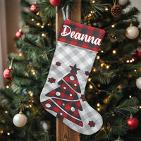 Custom Name Christmas Stocking, Personalized Buffalo Plaid Tree Christmas Stocking, Rustic Pine Holiday Stocking, Comfy Family Mantel Decor