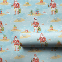 Hawaiian Santa Gift Wrap, Tropical Santa Wrapping Paper, Christmas in July Wrapping Paper, Holiday Beach Wrapping Paper, Xmas Gift Wrap Roll