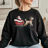 Santa Sleigh Dog Lover Sweatshirt, Goldendoodle Christmas Sweatshirt, Adorable Xmas Puppy Graphic Crewneck, Holiday Pet Owner Present Sweatshirt