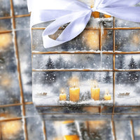 Comfy Candlelight Holiday Gift Wrap, Winter Window Scene Wrapping Paper, Snowy Landscape Christmas Wrapping Paper, Festive Xmas Present Wrap