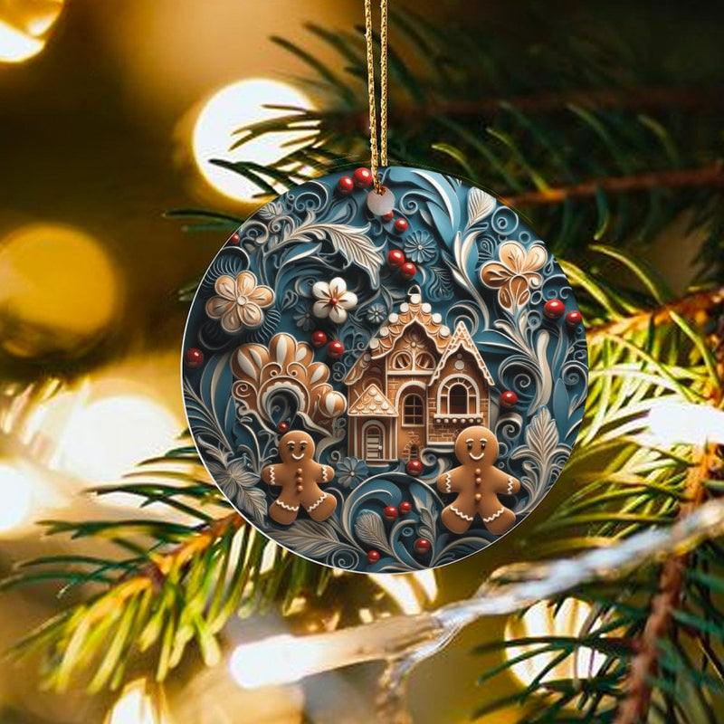 Winter Wonderland Holiday Ornament, Gingerbread House Christmas Ornament, Glossy Ceramic Tree Ornament, Adorable Keepsake, Xmas Bakery Present