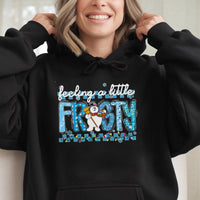 Adorable Snowman Christmas Lights Pullover, Feeling A Little Frosty Hoodie, Comfy Winter Graphic Sweatshirt, Festive Holiday Present for Her