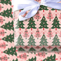 Modern Pastel Gift Wrap, Pink Christmas Tree Wrapping Paper, Green Tree Pattern Wrapping Paper, Adorable Xmas Gift Wrap, Holiday Wrapping Paper