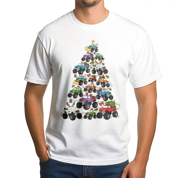 Humorous Xmas Truck T-Shirt, Monster Truck Christmas Tree T-Shirt, Holiday Off Road Graphic Tee, Boys Monster Truck T-Shirt, 